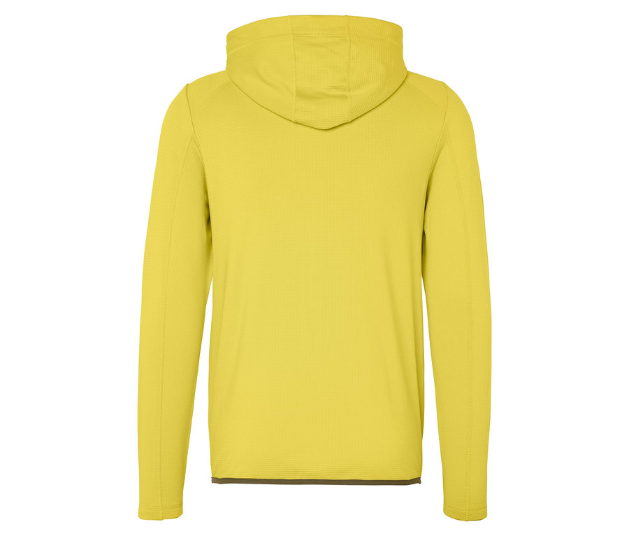 Sweat à capuche jaune à manches longues vu de dos.