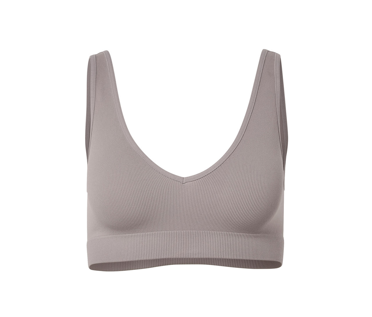 Détail d'une brassière grise sans coutures.