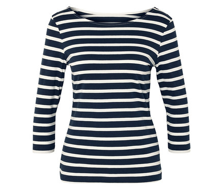 T-shirt à manches 3/4, rayures bleu foncé