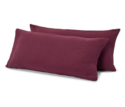 2 taies d’oreiller en mousseline, rouge bordeaux, env. 80 x 40 cm