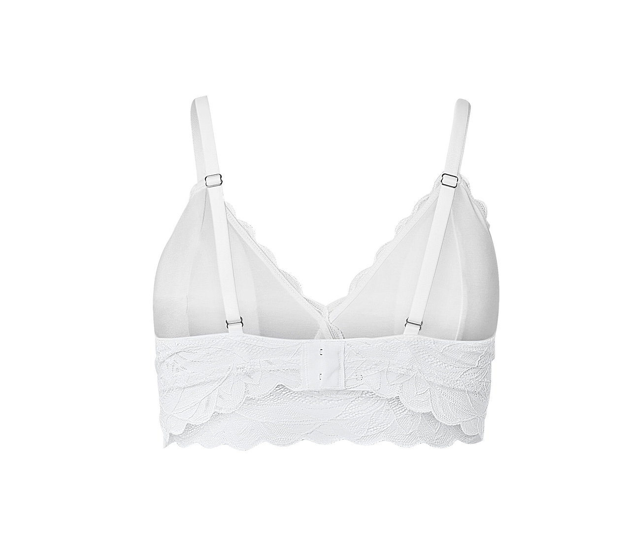 Détail d'un soutien-gorge en dentelle blanc.