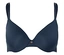 Soutien-gorge bleu marine avec de fines bretelles et un petit détail décoratif au centre.