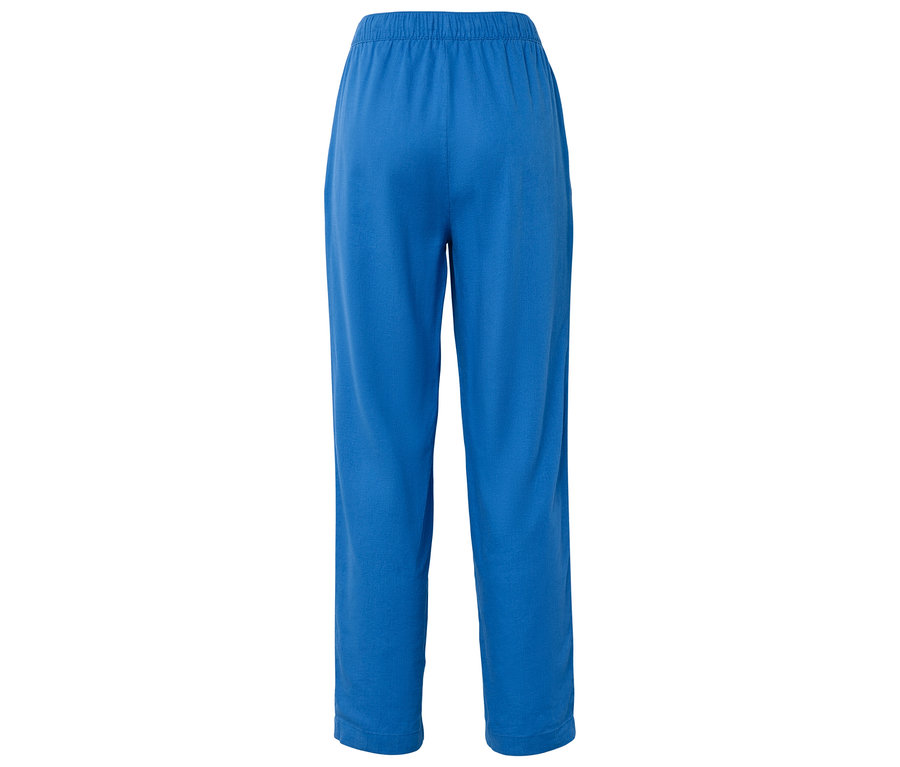 Vue arrière d'un pantalon long bleu cobalt avec une taille élastique.