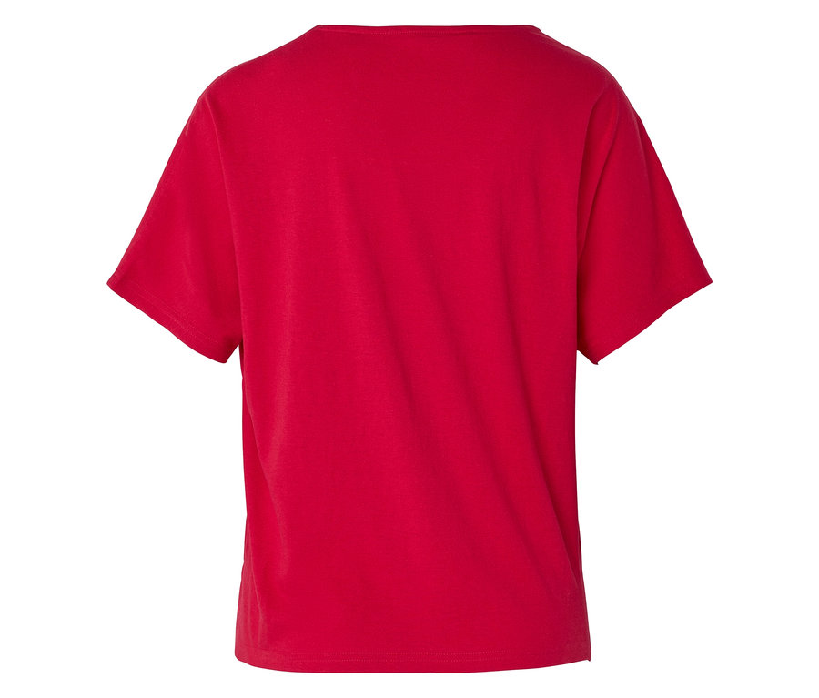 Vue arrière d'un t-shirt rouge à manches courtes.