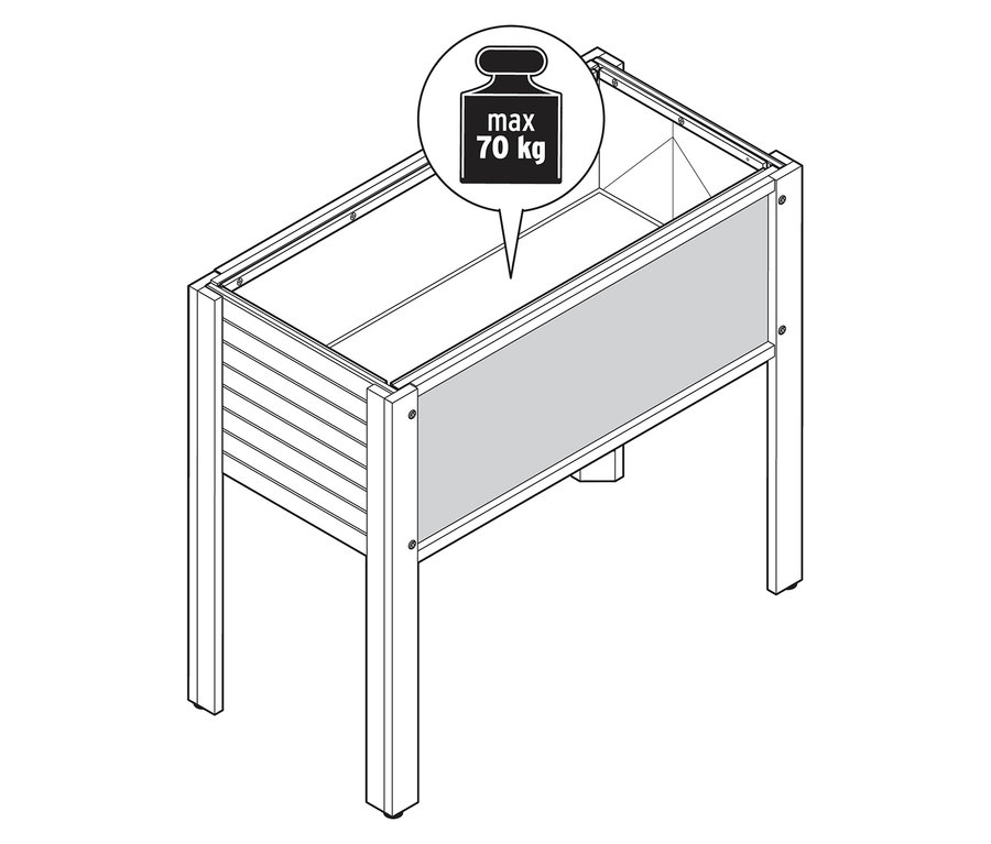 Illustration d'un parterre surélevé pour enfant avec une charge maximale de 70 kg.
