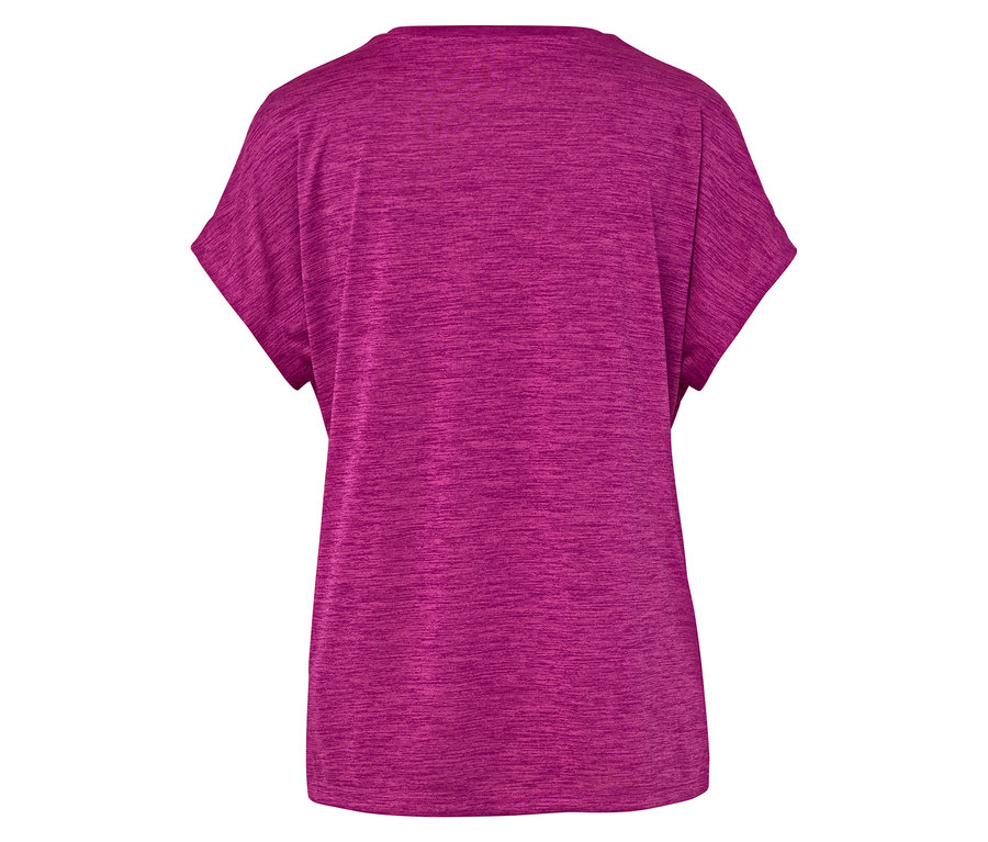 Vue arrière d'un t-shirt rose chiné à manches courtes.