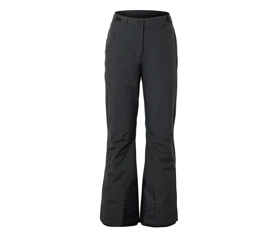 Pantalon de ski gris foncé avec fermeture boutonnée et à glissière.