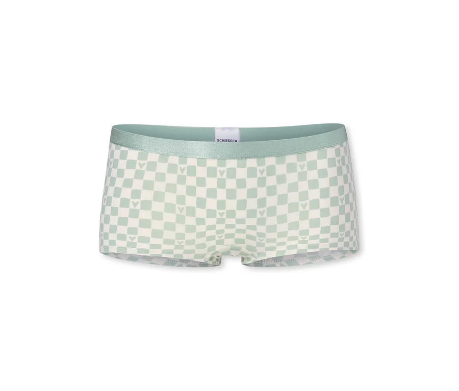 Short de fille à carreaux vert clair et crème avec de petits motifs de cœurs et une ceinture SCHIESSER.