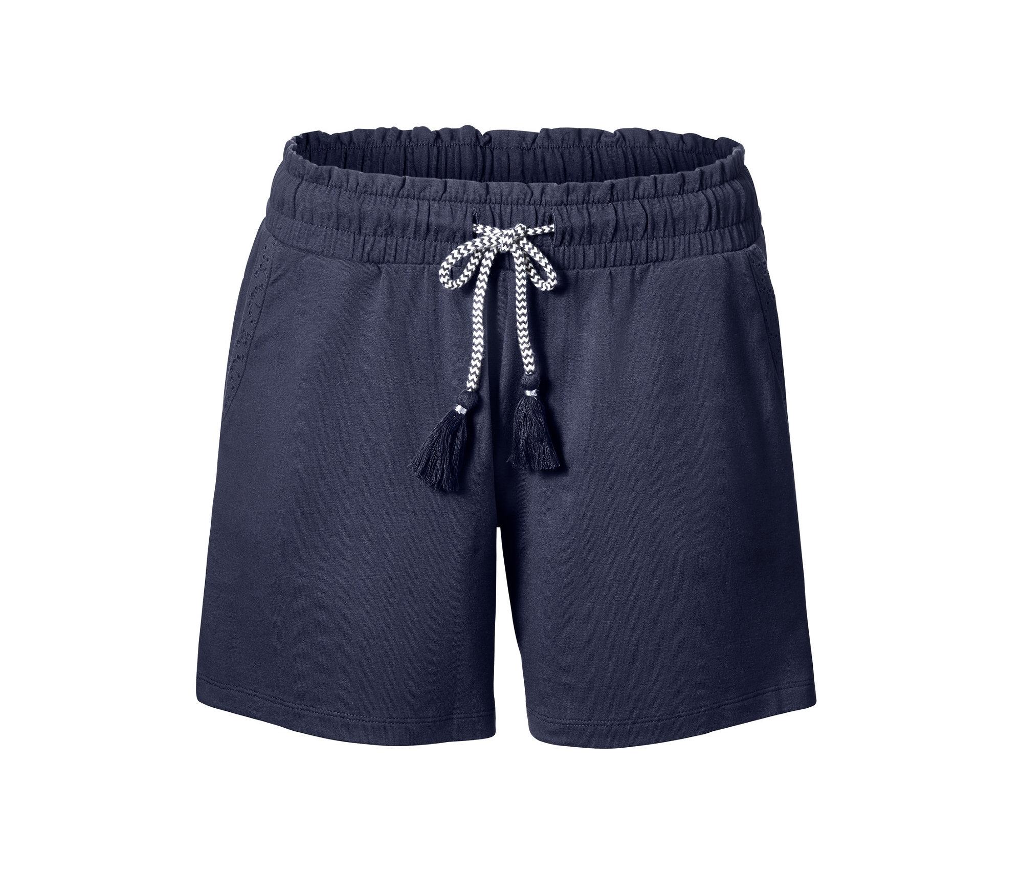 Short en jersey bleu marine avec cordon de serrage décoratif.