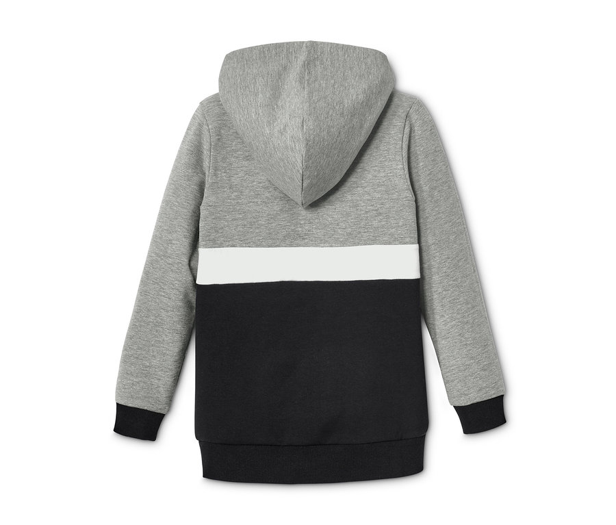 Vue arrière d'un ensemble molletonné gris, noir et blanc, 2 pièces.