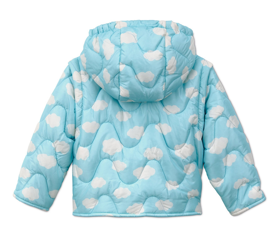 Veste matelassée en matériaux recyclés avec motif de nuages.