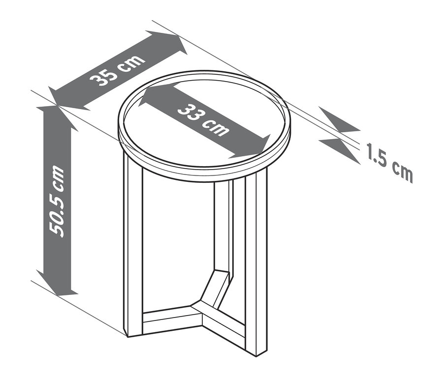 Schéma d'une table d'appoint ronde avec des mesures.