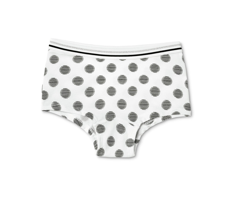 Une culotte blanche pour fille avec des pois noirs. La taille est élastique.