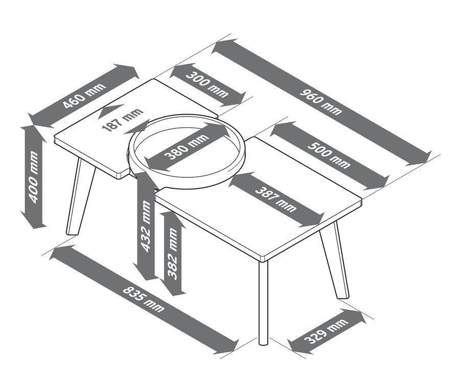 Dimensions de la table basse avec plateau amovible.