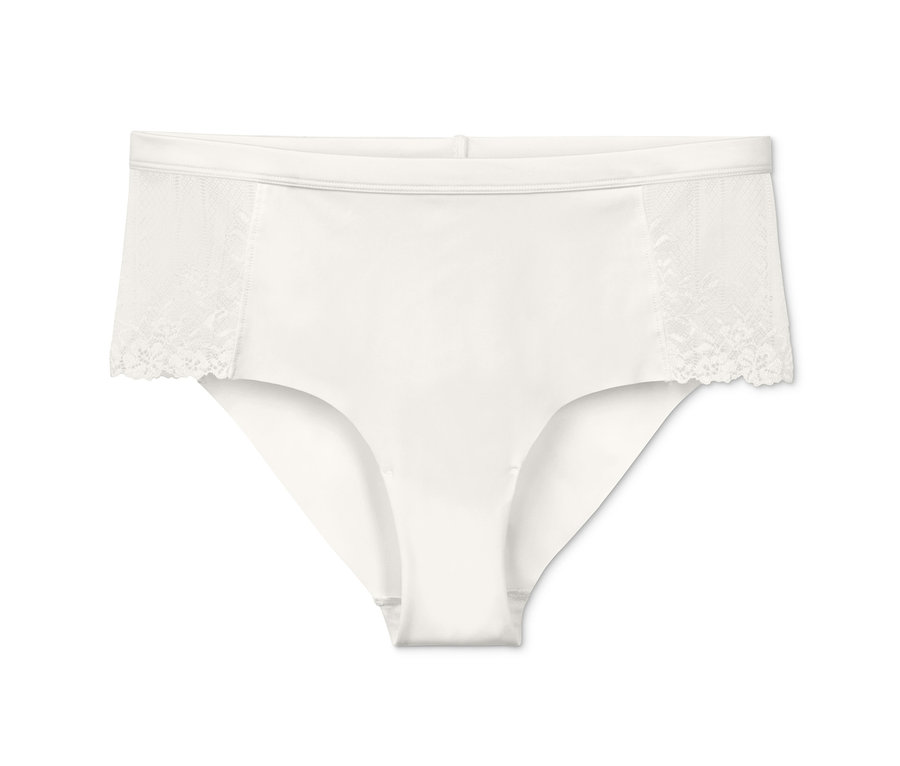 Culotte en dentelle blanche sur fond blanc.
