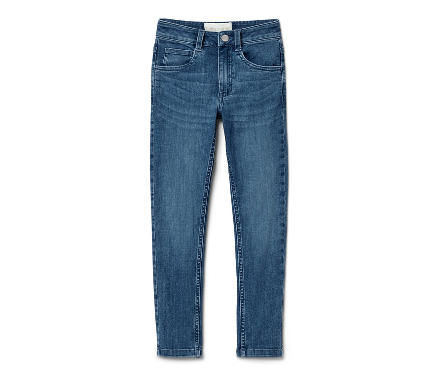 Jean taille haute bleu pour enfant, coupe Lotta.