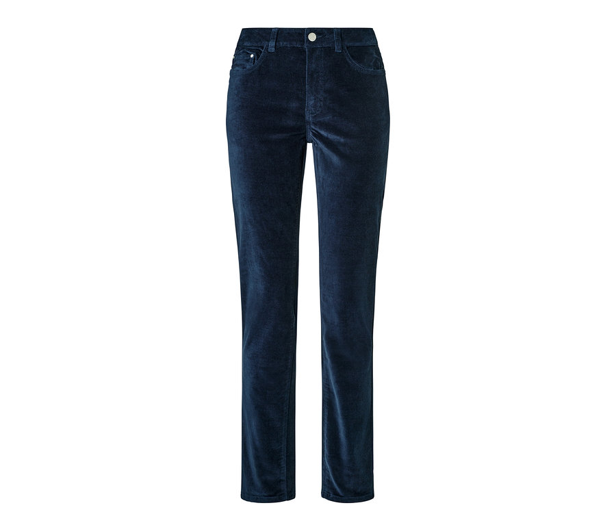 Pantalon en velours bleu foncé.