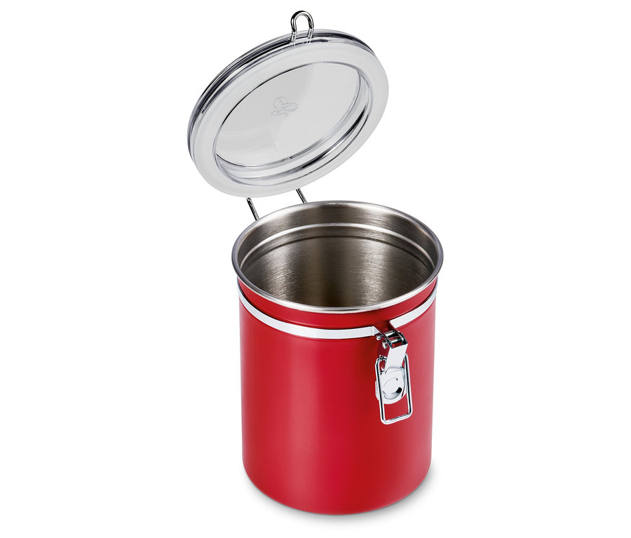 Une boîte à arômes rouge avec un couvercle ouvert.
