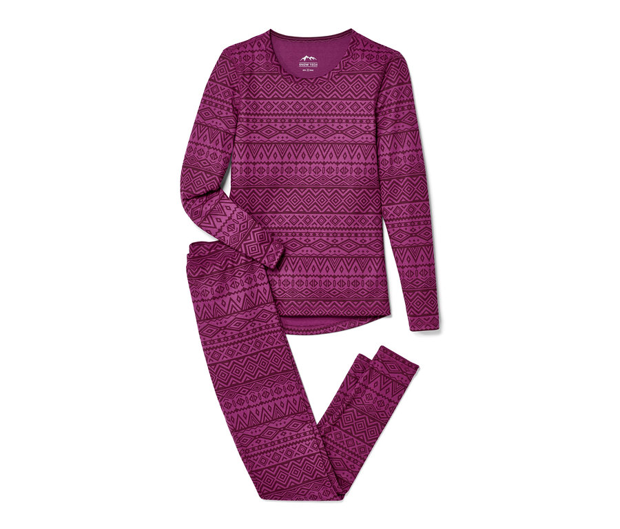 Sous-vêtements fonctionnels thermiques à manches longues et pantalon à motif géométrique.