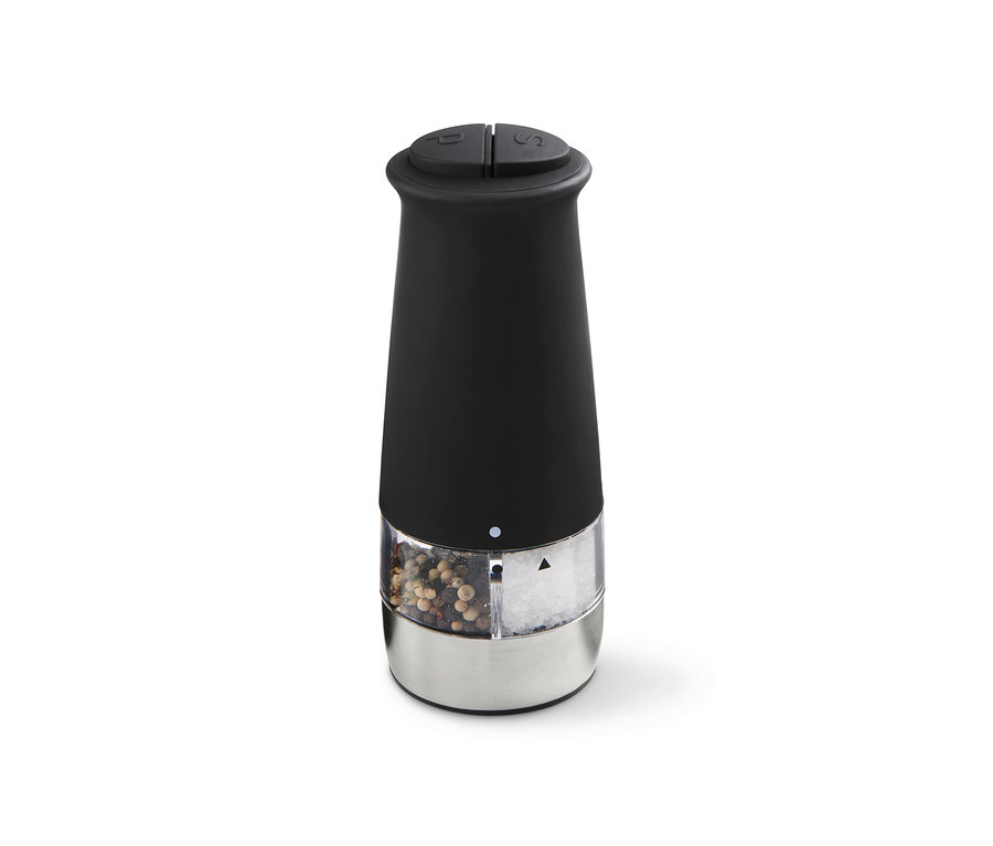 Un moulin à sel et à poivre 2 en 1 électrique noir.
