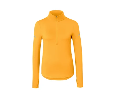 T-shirt technique thermique orange fluo à manches longues et fermeture éclair courte.