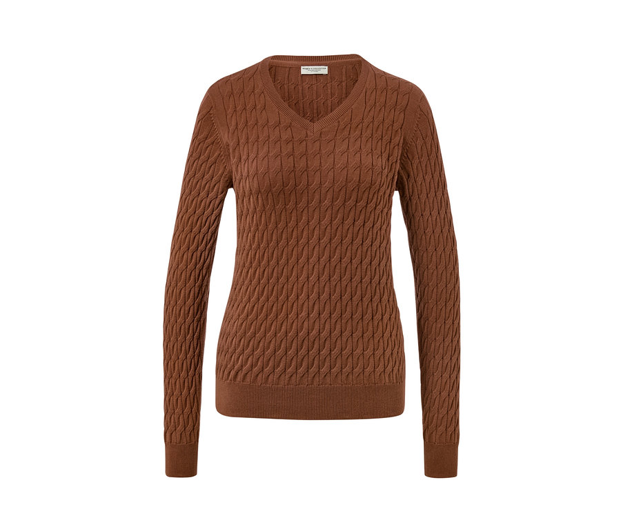 Pull en maille torsadée cognac.