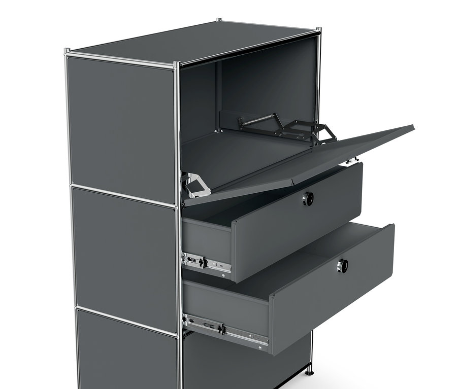 Commode en métal grise « CN3 » avec 2 abattants et 2 tiroirs.