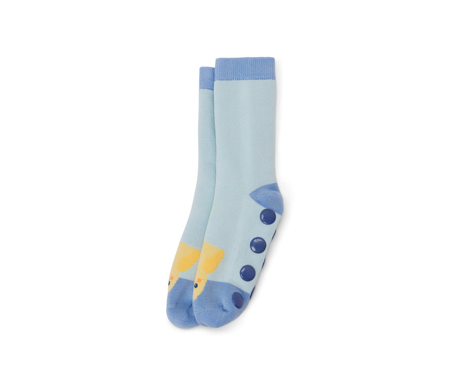 Chaussettes anti-dérapantes bleu clair pour enfant, 2 paires, avec motif animalier et picots anti-dérapants.