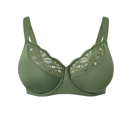 Soutien-gorge minimiseur olive avec dentelle.