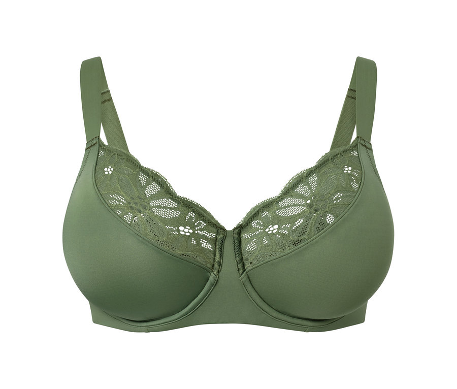 Soutien-gorge minimiseur olive avec dentelle.