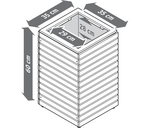 Les dimensions de la colonne à plantes Tinus sont de 60 cm de haut et 35 cm de large.
