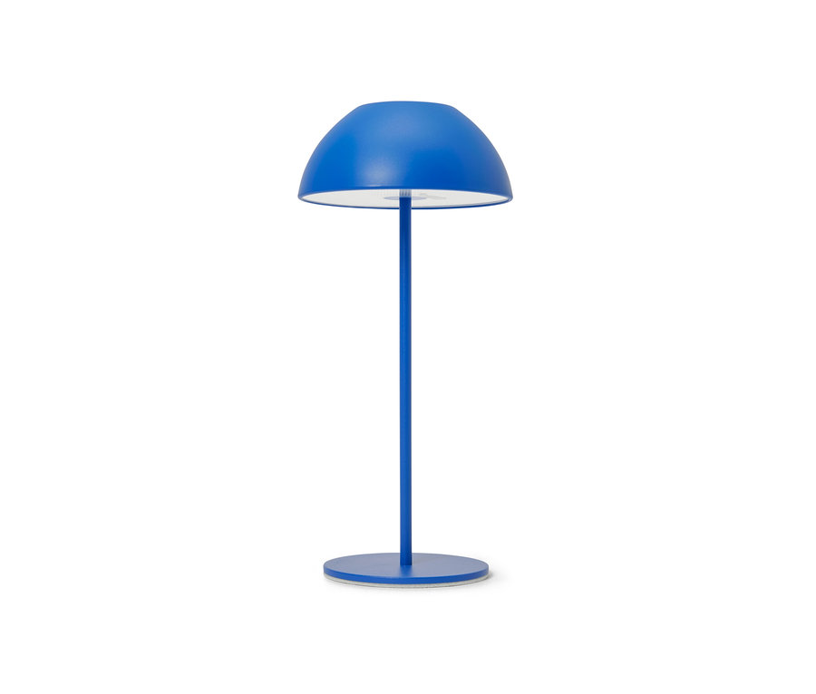 Lampe de table à LED sans fil bleue.