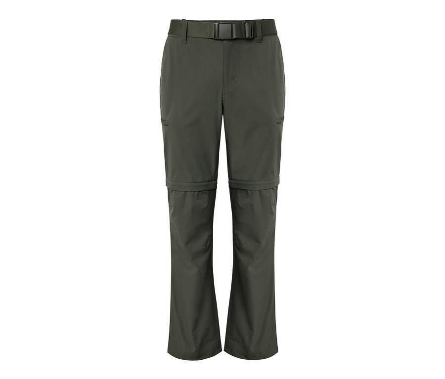 Pantalon technique 2 en 1 kaki avec fermeture éclair au-dessus des genoux et ceinture.