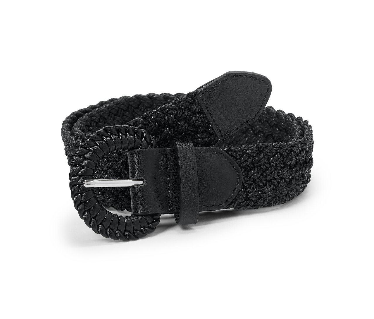 Ceinture tressée noire aspect raphia avec boucle.