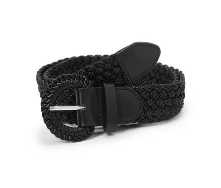 Ceinture tressée noire aspect raphia avec boucle.