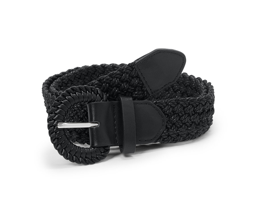 Ceinture tressée noire aspect raphia avec boucle.