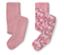 Deux paires de collants roses : une unie et une à motifs floraux.