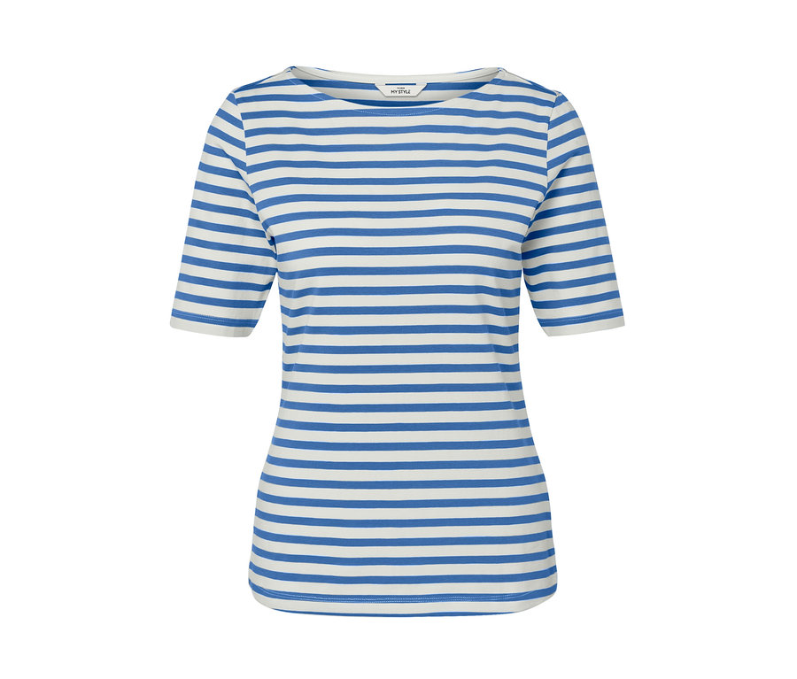 T-shirt bleu à rayures à manches courtes.