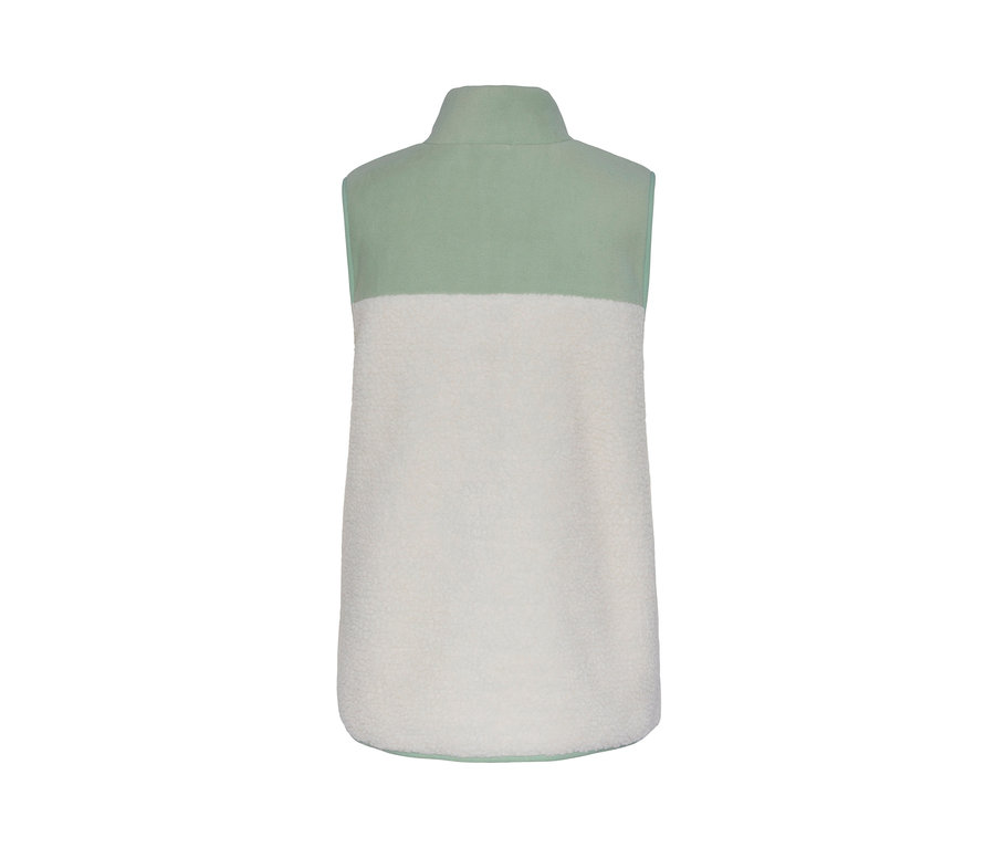 Gilet sans manches en peluche, beige et menthe.