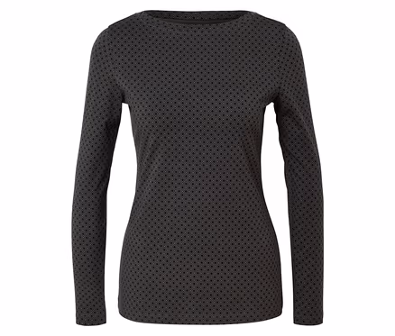 T-shirt noir à manches longues avec motif géométrique.