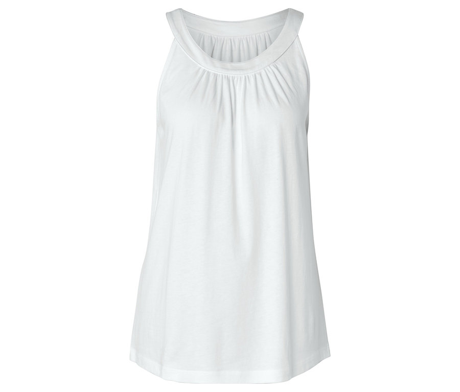 Débardeur blanc sans manches avec encolure arrondie.