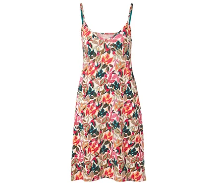 Robe à fines bretelles avec imprimé de feuilles.