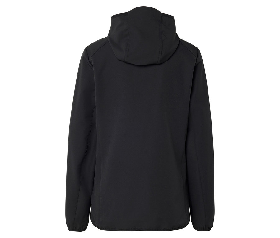 Vue arrière d'une veste noire à capuche.