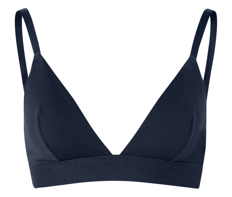 Soutien-gorge triangle bleu marine à fines bretelles.