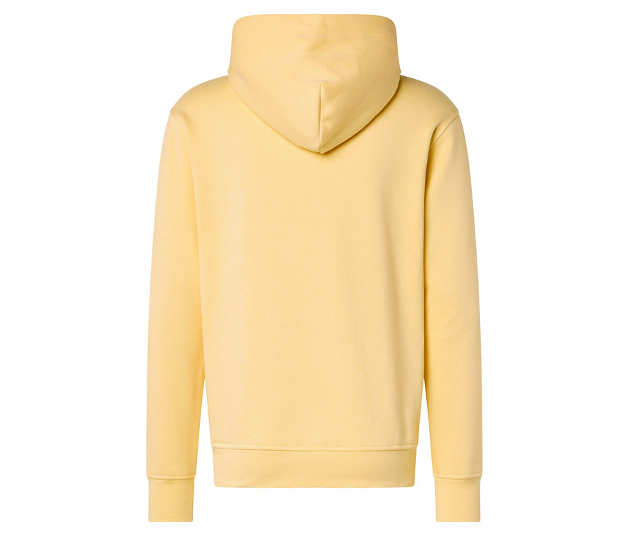 Vue arrière d'un sweat à capuche jaune clair.