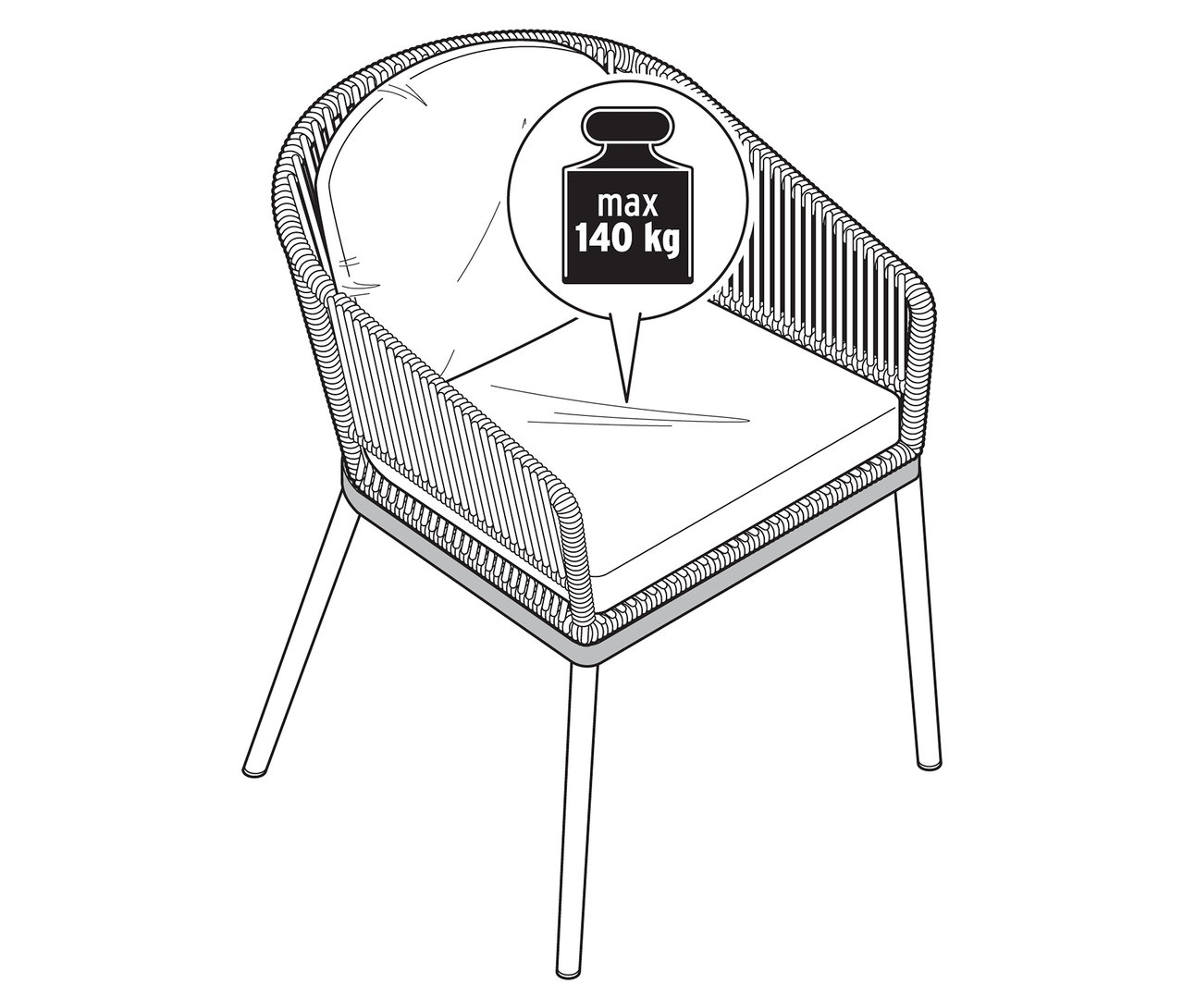 Illustration d'une chaise de jardin avec tressage textile.