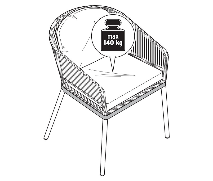 Illustration d'une chaise de jardin avec tressage textile.