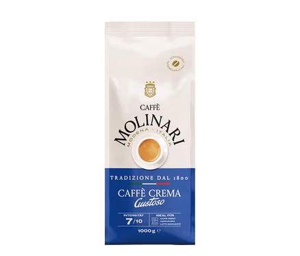 Un paquet de Caffè Molinari Caffè Crema Gustoso en grains – 1 kg.