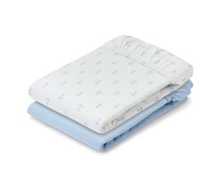 1x blanc avec imprimé intégral bleu, 1x bleu clair