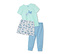 T-shirt menthe avec imprimé de papillon blanc-bleu<br>Short blanc avec imprimé intégral bleu clair de papillons<br>Pantalon long bleu clair à pois blancs et bleus